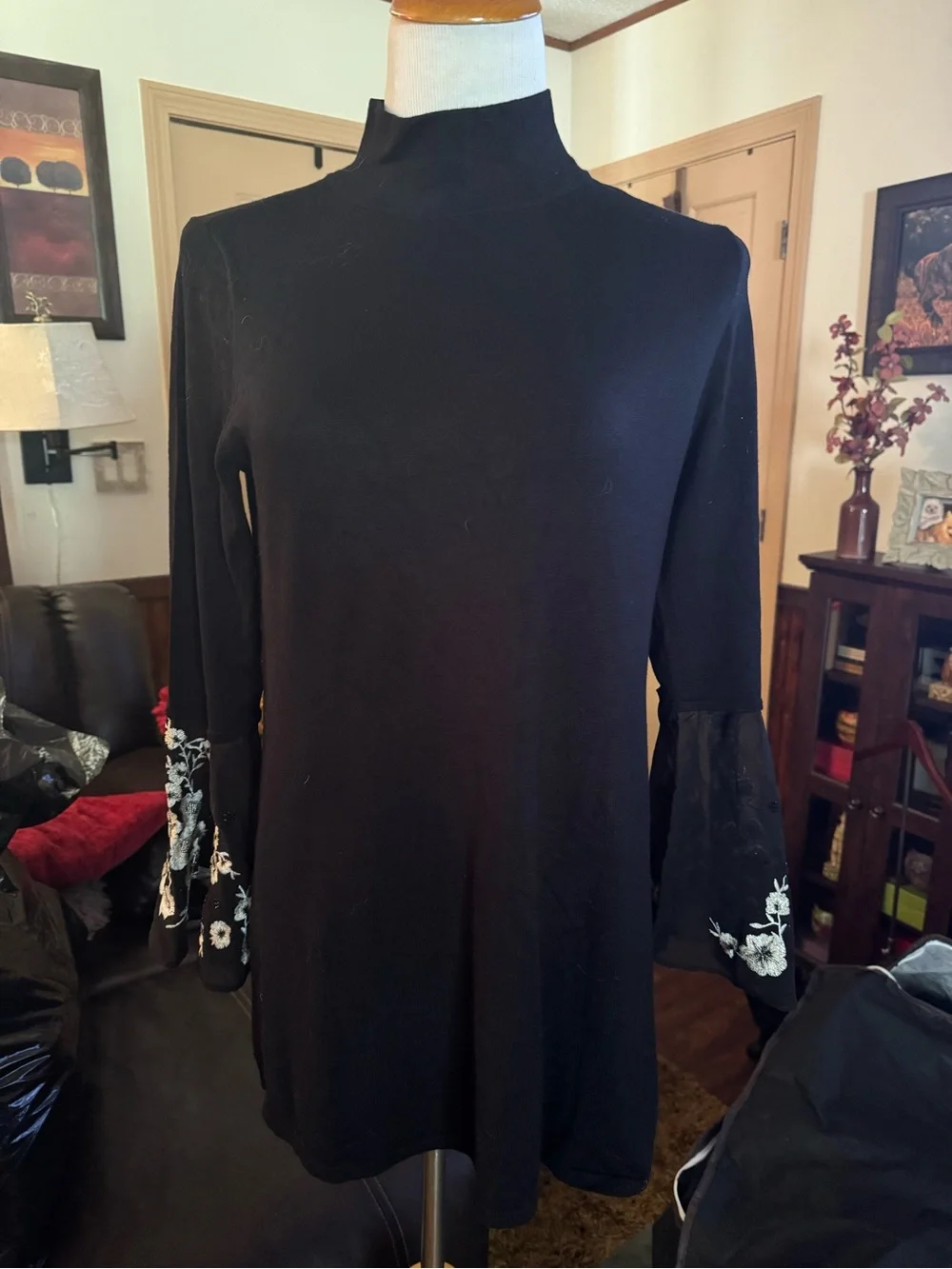 Alfani Black Crewneck Sweater M Extra buttons NWT embellished Bell sleeves. $89